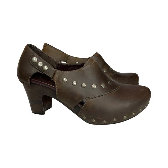 Dansko Becca Brown Leather Studded Heeled Clogs Women’s 40 US 9.5–10 Shoes - Picture 1 of 11